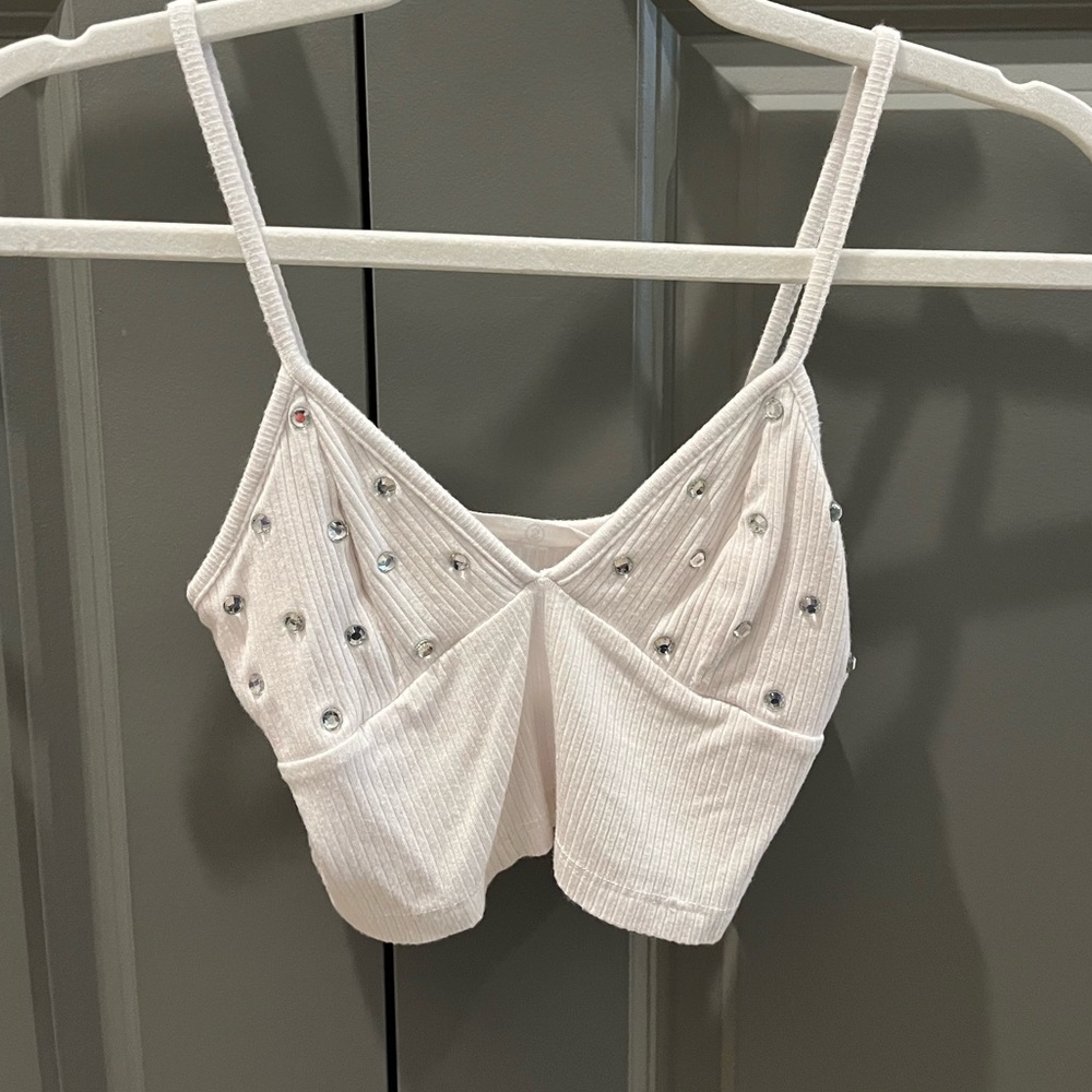 LF White crop top with silver rhinestones
